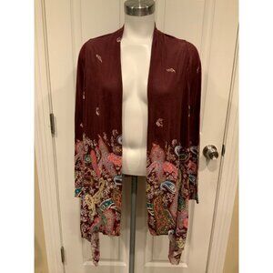 Sparrow Anthropologie Maroon Floral Print Thin Knit Open Front Cardigan, Size S